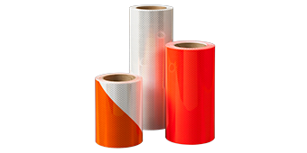 Orange and white rolls of 3M™ Diamond Grade Reflective Sheeting.