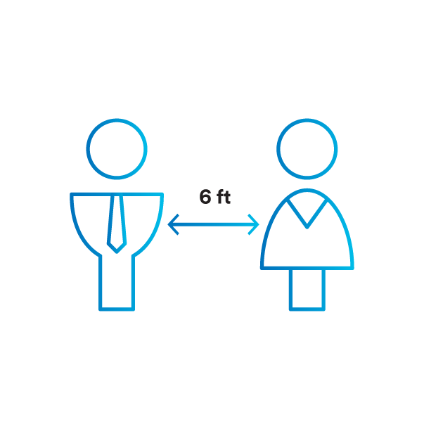 icon image of 2 people with an arrow noting 6 feet of separation