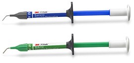 3M™ Filtek™ Supreme Flowable Restorative syringe being dispensed on dental tray