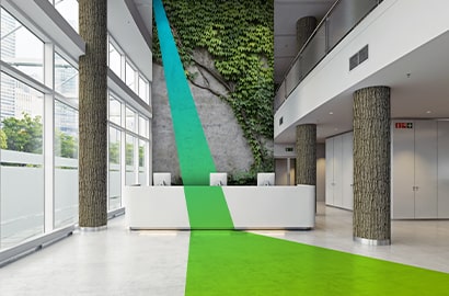 bright and open facility with windows, walls and floor graphics from 3m.
