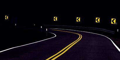 Reflective street signs at night
