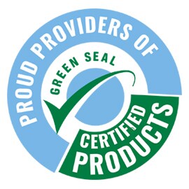 Green Seal Certified Product logo. Circular with blue and green base with green check mark