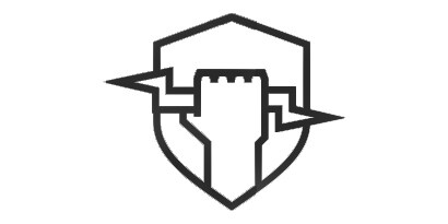 Line drawing of hand holding lightning bolt in front of shield

