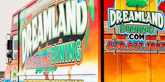 808 Island Grill food truck with large lettering and Hawaiian theme.
