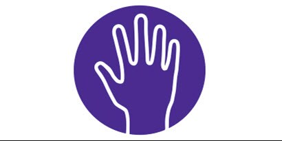 Purple and white icon that shows an outline of a clinician’s hand.

