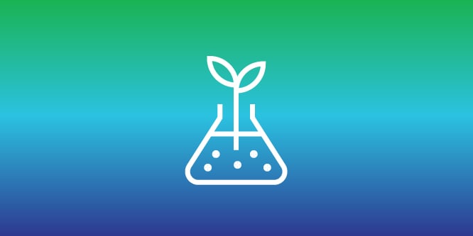 Graphic of a plant in a beaker, symbolising 3M's commitment to sustainable graphic material and product innovation.
