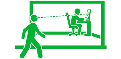 Illustration of person looking through a glass office wall
