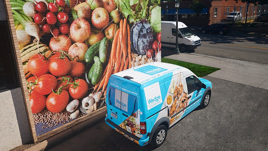 blue van on the street
