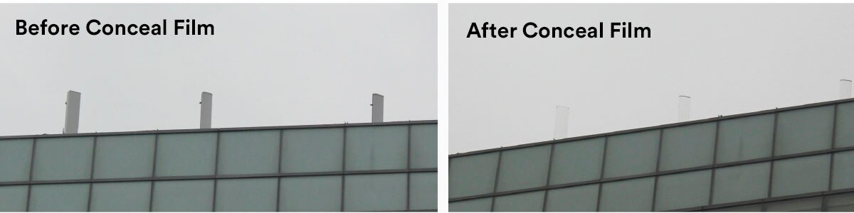 a before and after image of 3m conceal film wrapped on a wireless antenna infrastructure
