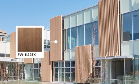 Exterior of building featuring di-noc wall panels
