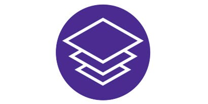 Purple and white icon with multiple layers stacked on top of one another.
