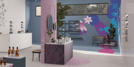 A digital rendering of a shop interior showing how 3M films can be applied for both surface design and functionality.
