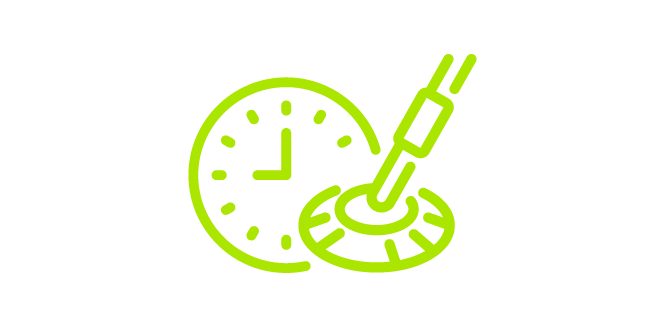 Light green graphical icon of a floor mop and clock, illustrating lasting appearance
