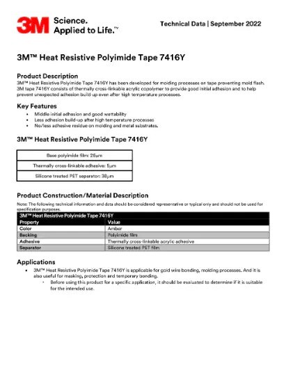3M™ Heat Resistive Polyimide Tape 7416Y
