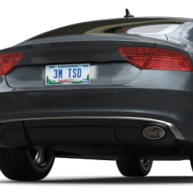view of a sportscar from the rear, with a clear Indiana licence plate that reads “3M TSD