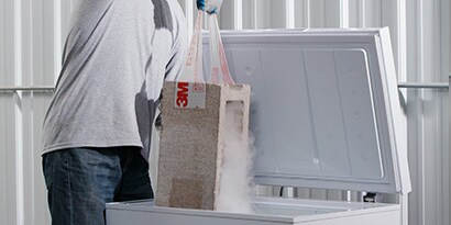 Contractor pulls a cinder block out of a freezer, the tape can be used in extreme conditions.​
