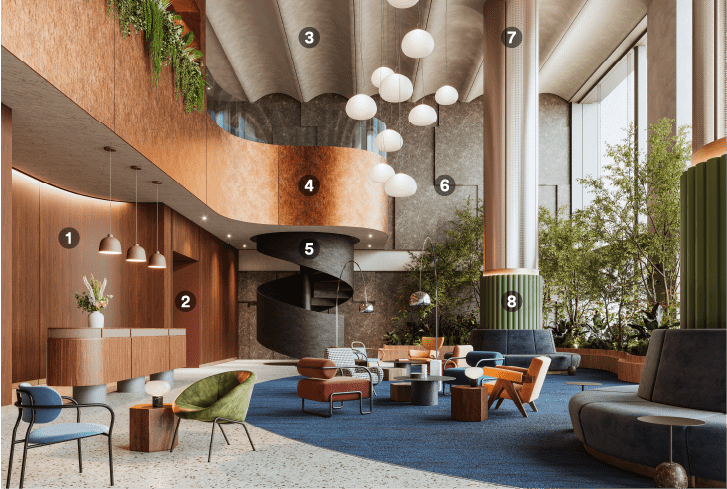 Mid-century modern lounge renovated with natural architectural finishes
