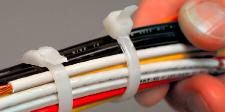 bundle of wires held with 3M cable ties
