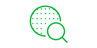 Icon of a wafer and a spyglass representing control
