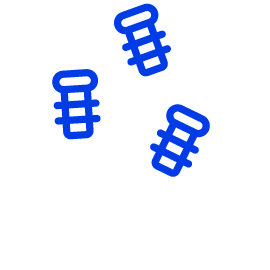 Blue lineart icon representing metal fasteners and screws for electronics
