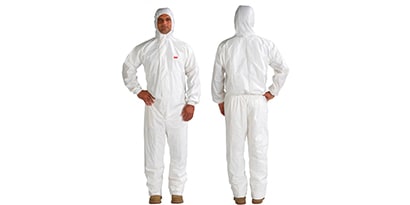 front and backside of a worker wearing coveralls

