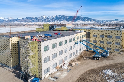 Buildings are wrapped with 3M air barrier and exterior cladding is applied to one side​
