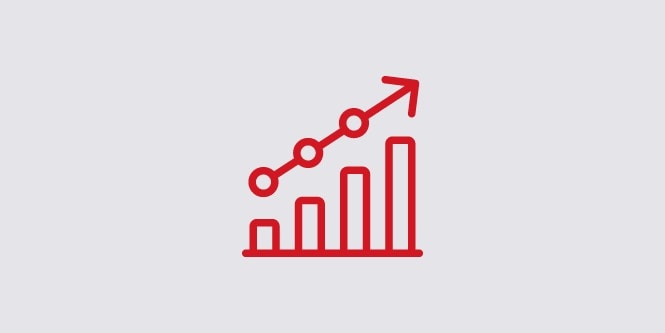 High performance imagine icon of a bar chart with an arrow trending upward
