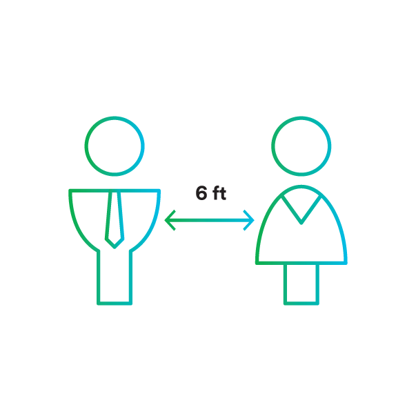 icon image of 2 people with an arrow noting 6 feet of separation