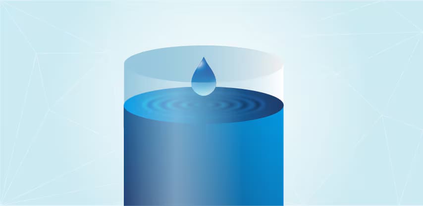 Image blue water droplet above a cylindrical container
