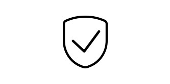A black icon of a shield with a check mark in the middle.
