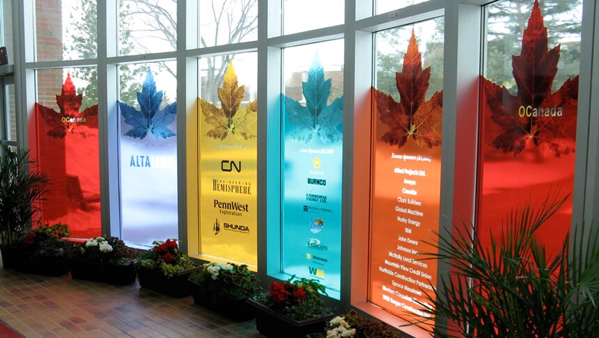 row of colorful glass windows

