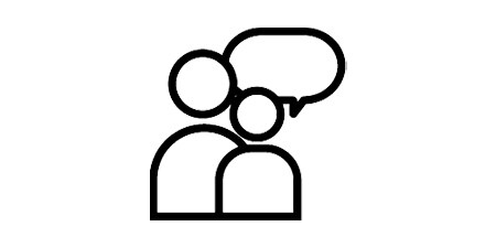black and white conversation icon.
