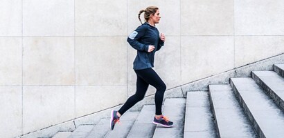 A person running up stairs
