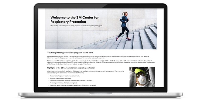 Laptop showing example screen of 3M Center for Respiratory Protection. 
