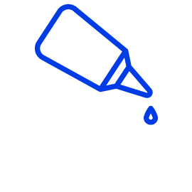 Blue lineart icon representing bonding adhesives to a surface