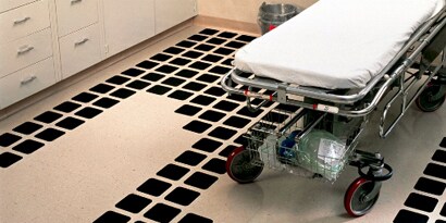 anti-slip treads on a hospital room floor

