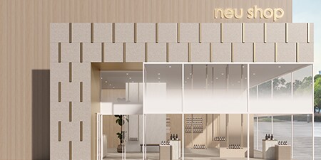 A digital rendering of a shop exterior showing how 3M films can be applied for both surface design and functionality.
