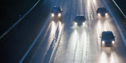 Cars driving on a wet road
