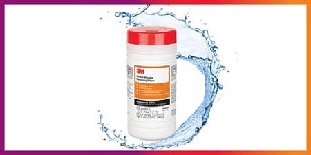 A container of 3M's Instant Microbe Removing Wipes.
