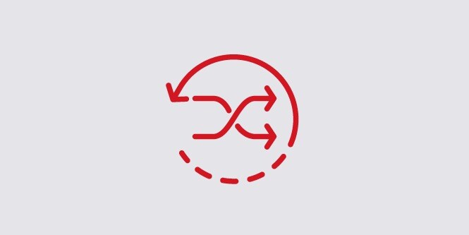 An arrow in a circle with a shuffle icon in the middle signifying high-flex cable motion.
