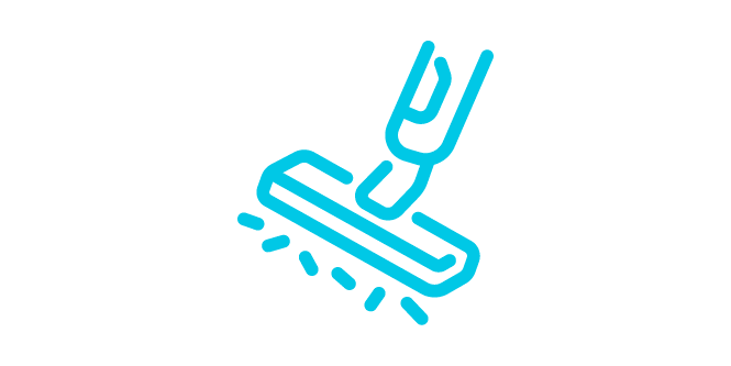Blue graphical icon miming a flat mop stick cleaning the floor
