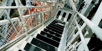 anti-slip treads on a commercial building's outdoor staircase
