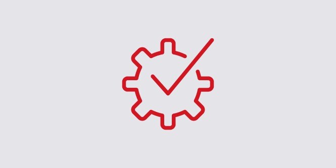 Reliability icon of a gear with a check mark in the middle
