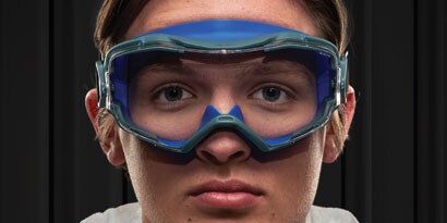 worker wearing eye protection goggles
