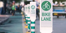 protected bike lines with installed channelizers and delineators
