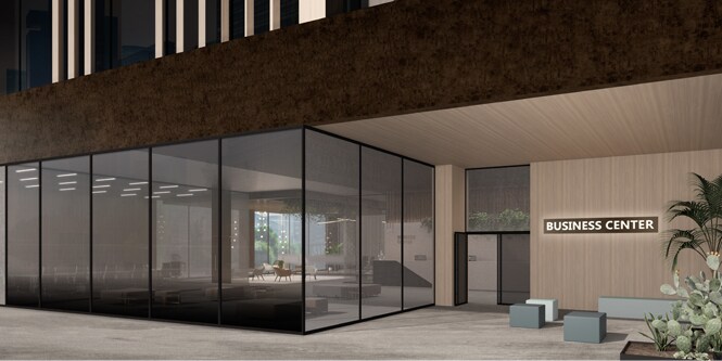 Exterior of a Commercial Building with a Dark Toned Finish
