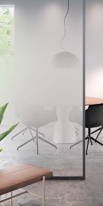 Conference table obscured by a glass panel covered in FASARA Illumina Seamless-W2
