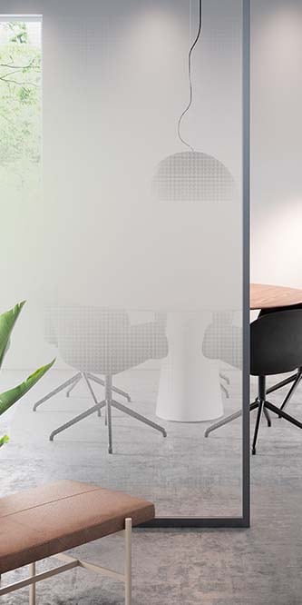 Conference table obscured by a glass panel covered in FASARA Illumina Seamless-W2

