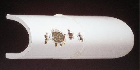 image of part of a wind blade that was damaged by erosion
