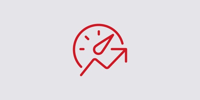 High-speed data icon of a speedometer and an arrow trending upward.
